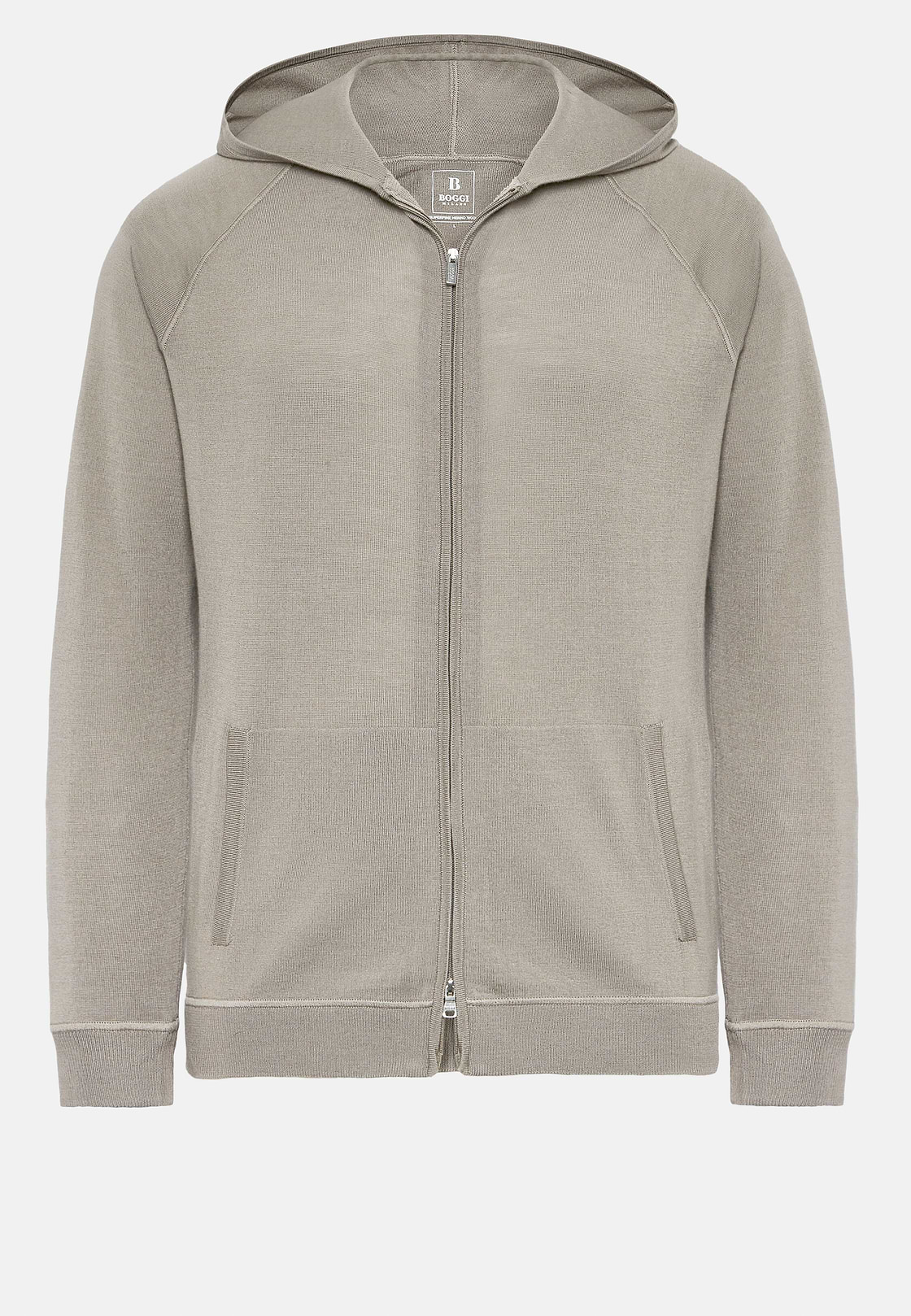 Pull Full Zip Taupe À Capuche En Laine Mérinos, Taupe, hi-res