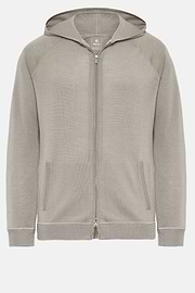 Pull Full Zip Taupe À Capuche En Laine Mérinos, Taupe, hi-res