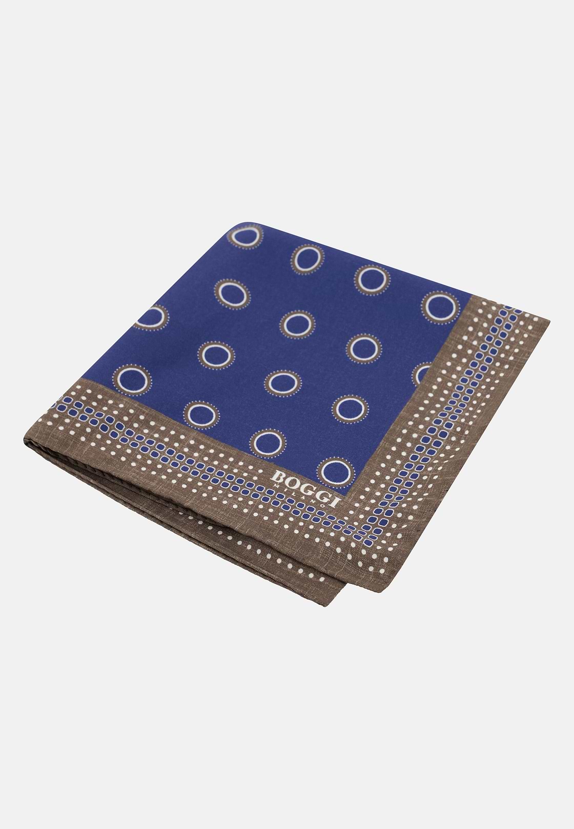 Silk Pocket Square With Medallions Pattern, Navy blue, hi-res, 1