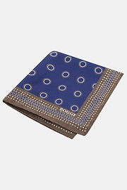 Silk Pocket Square With Medallions Pattern, Navy blue, thumb, 1