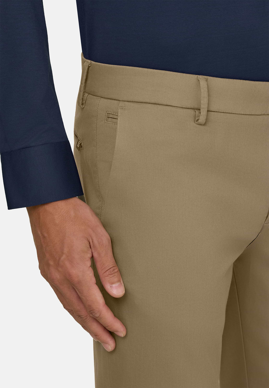 Stretch Cotton/Tencel Trousers, Taupe, hi-res, 3