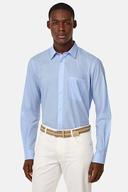 Camicia In Popeline Di Cotone A Righe Regular, Azzurro, hi-res