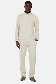 Felpa Mezza Zip In Light Scuba Misto Cotone, Sabbia, thumb, 2