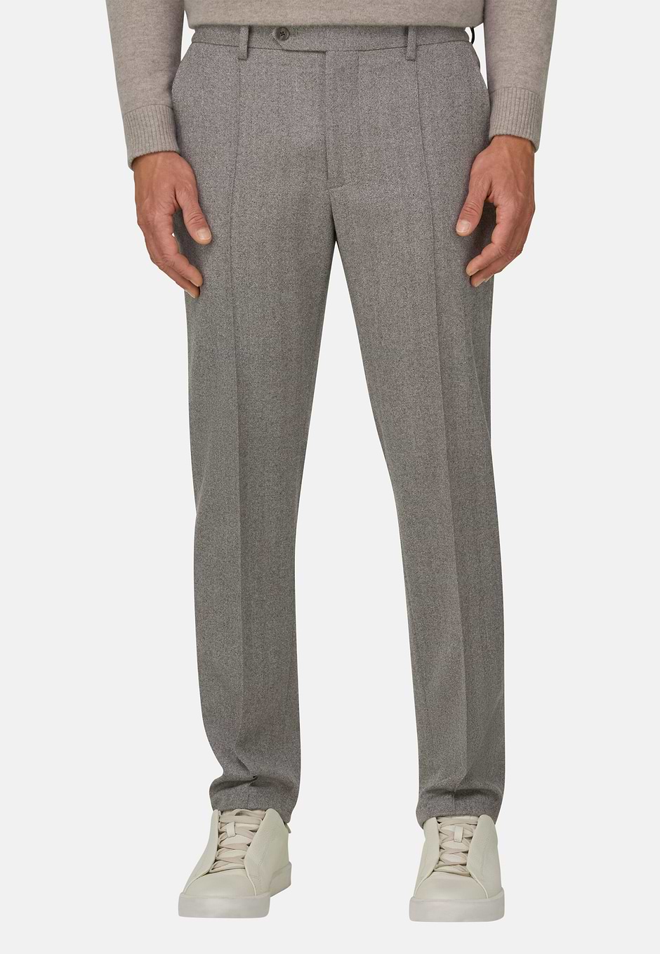 Hose mit Fischgratmuster aus Flanell, Taupe, hi-res