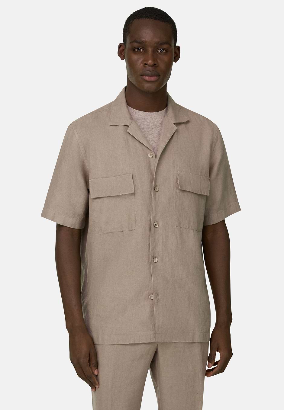 Linen Camp Overshirt, Taupe, hi-res