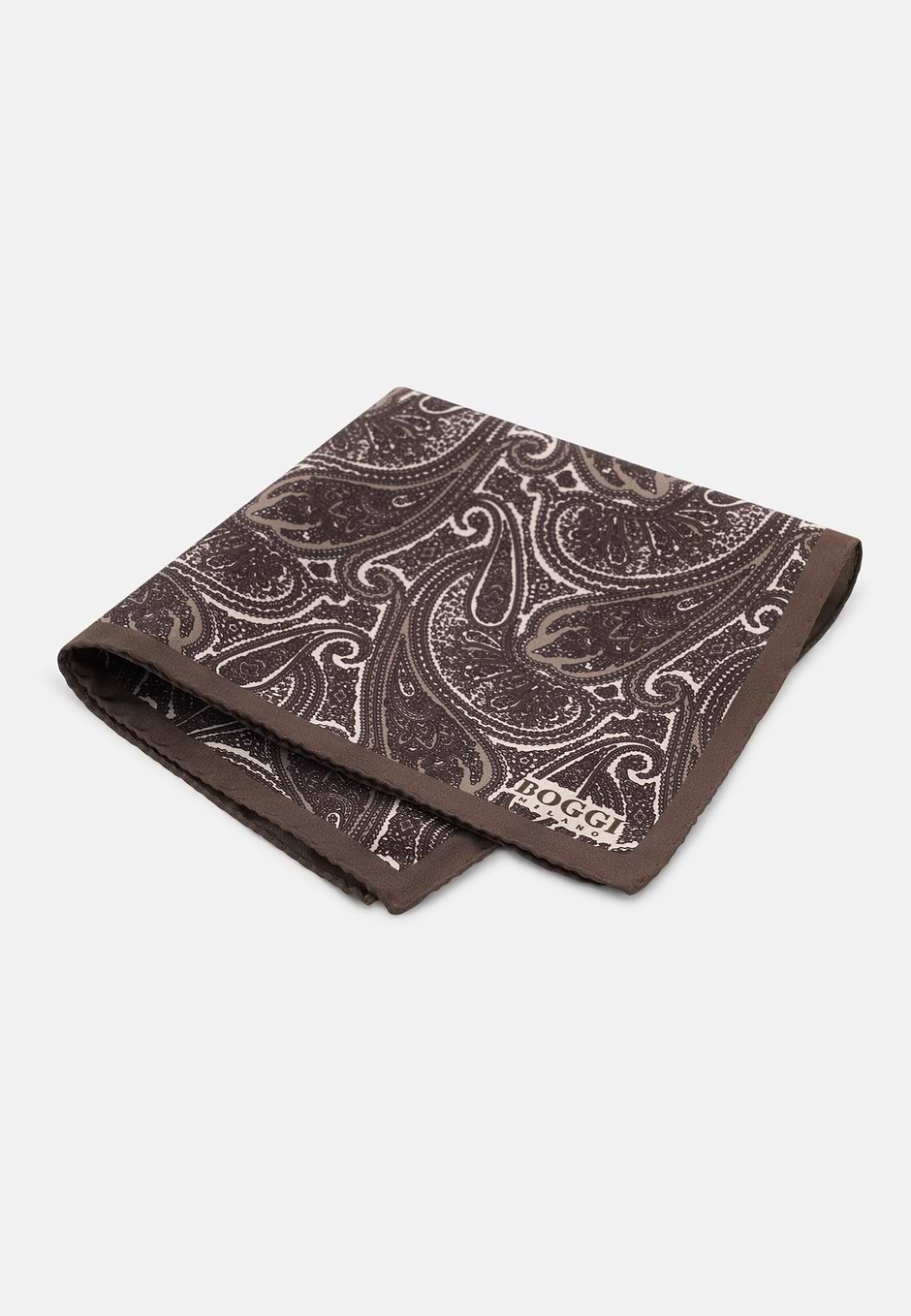 Pañuelo Bolsillo Estampado Paisley de Seda, Marron oscuro, hi-res