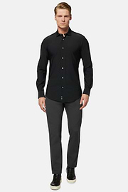 Black Stretch Nylon Slim Fit Shirt, Black, hi-res