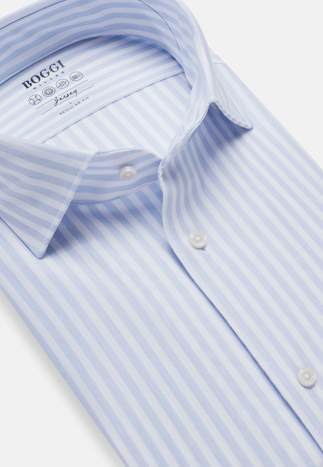 Polo Camicia in Jersey, Azzurro, hi-res