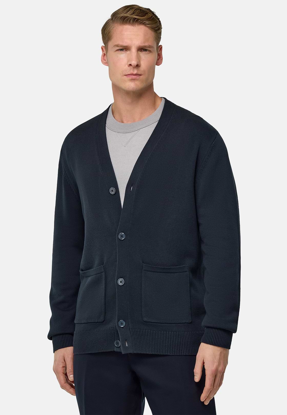 100% Organic Cotton Knitted Cardigan, Navy blue, hi-res