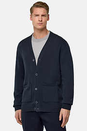 100% Organic Cotton Knitted Cardigan, Navy blue, hi-res