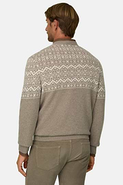 Crew Neck Jumper in Cashmere Wool Fair Isle Pattern, Beige, thumb, 4