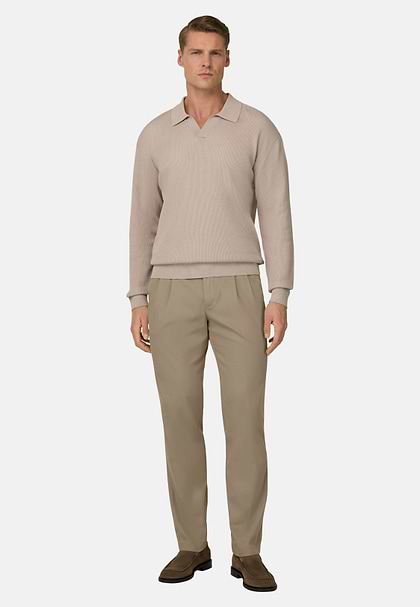Pantaloni In Cotone Tencel Elasticizzato, Taupe, hi-res