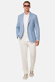 Chaqueta Jaspeada De Lino Algodón B Jersey, Azul claro, hi-res