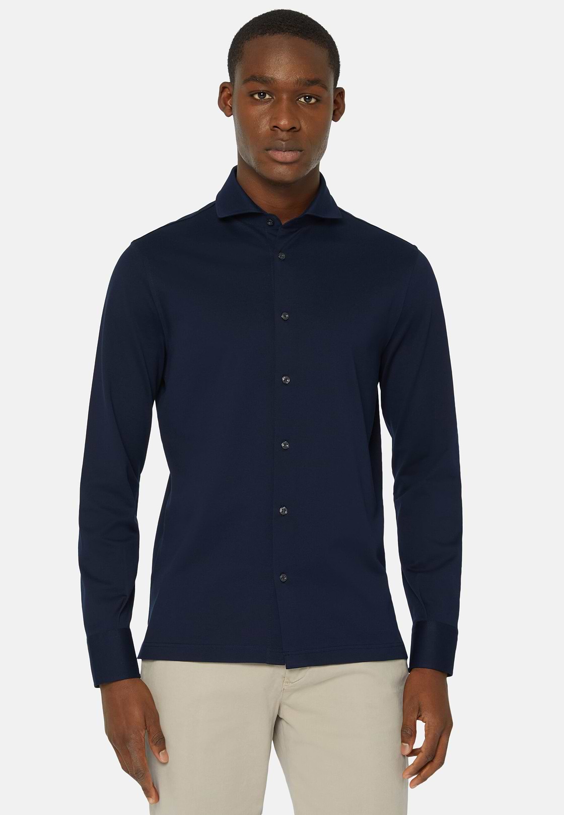 Slim Fit Polo Shirt in Filo Di Scozia Pique, Navy blue, hi-res