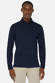 Slim Fit Polo Shirt in Filo Di Scozia Pique, Navy blue, hi-res