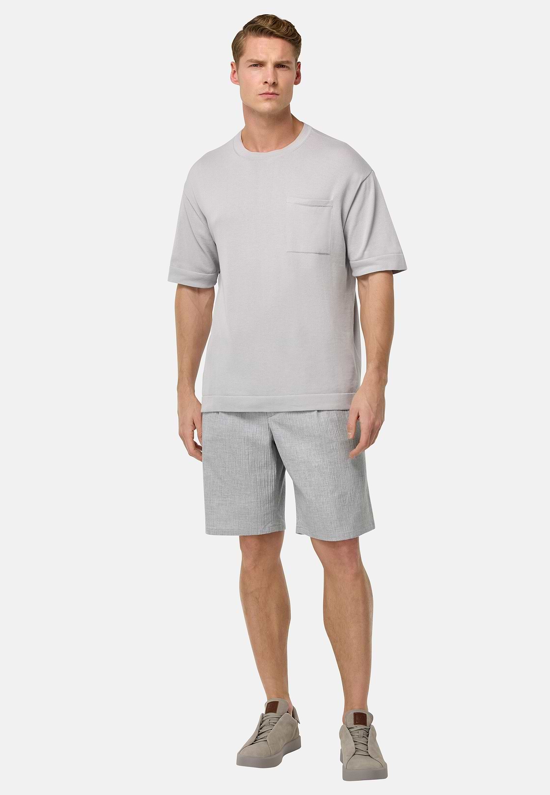 Bermuda In Seersucker Di Cotone, Light grey, hi-res