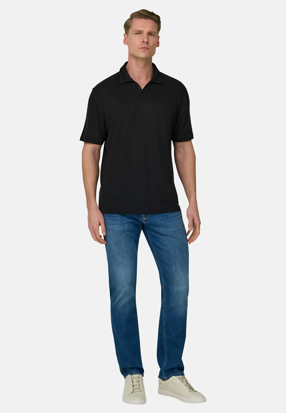 Polo En Jersey De Lin Extensible, Noir, hi-res, 2