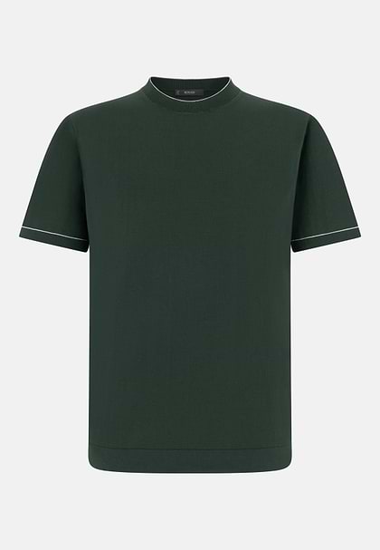 Strick-T-Shirt Aus Baumwollkrepp, Grün, hi-res