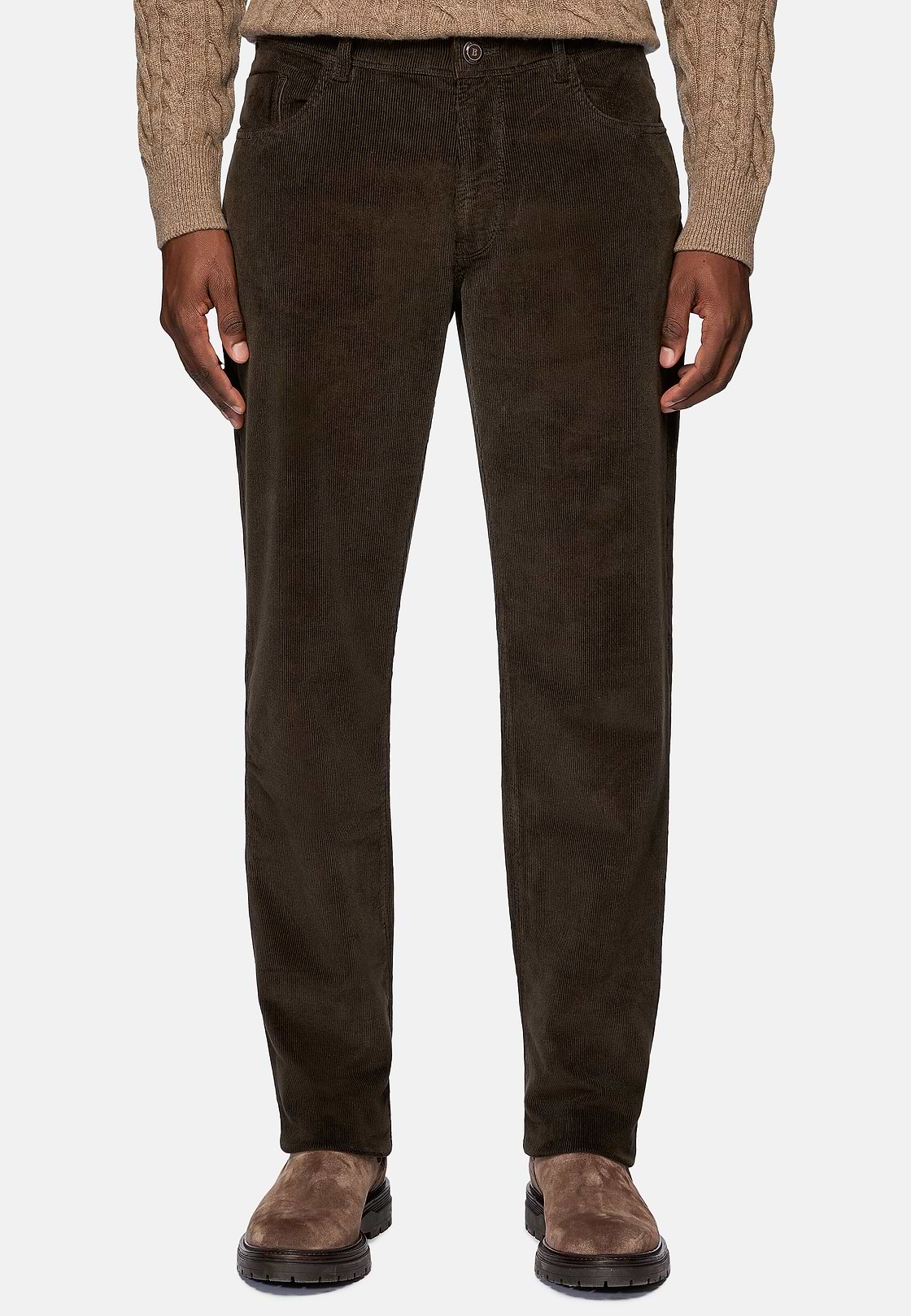 Jeans aus elastischem Samt, Braun, hi-res