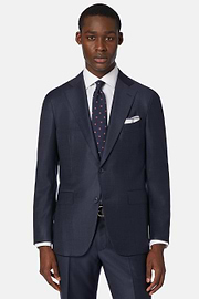 Navy Micro Textured Suit in Super 130 Wool, Navy blue, hi-res