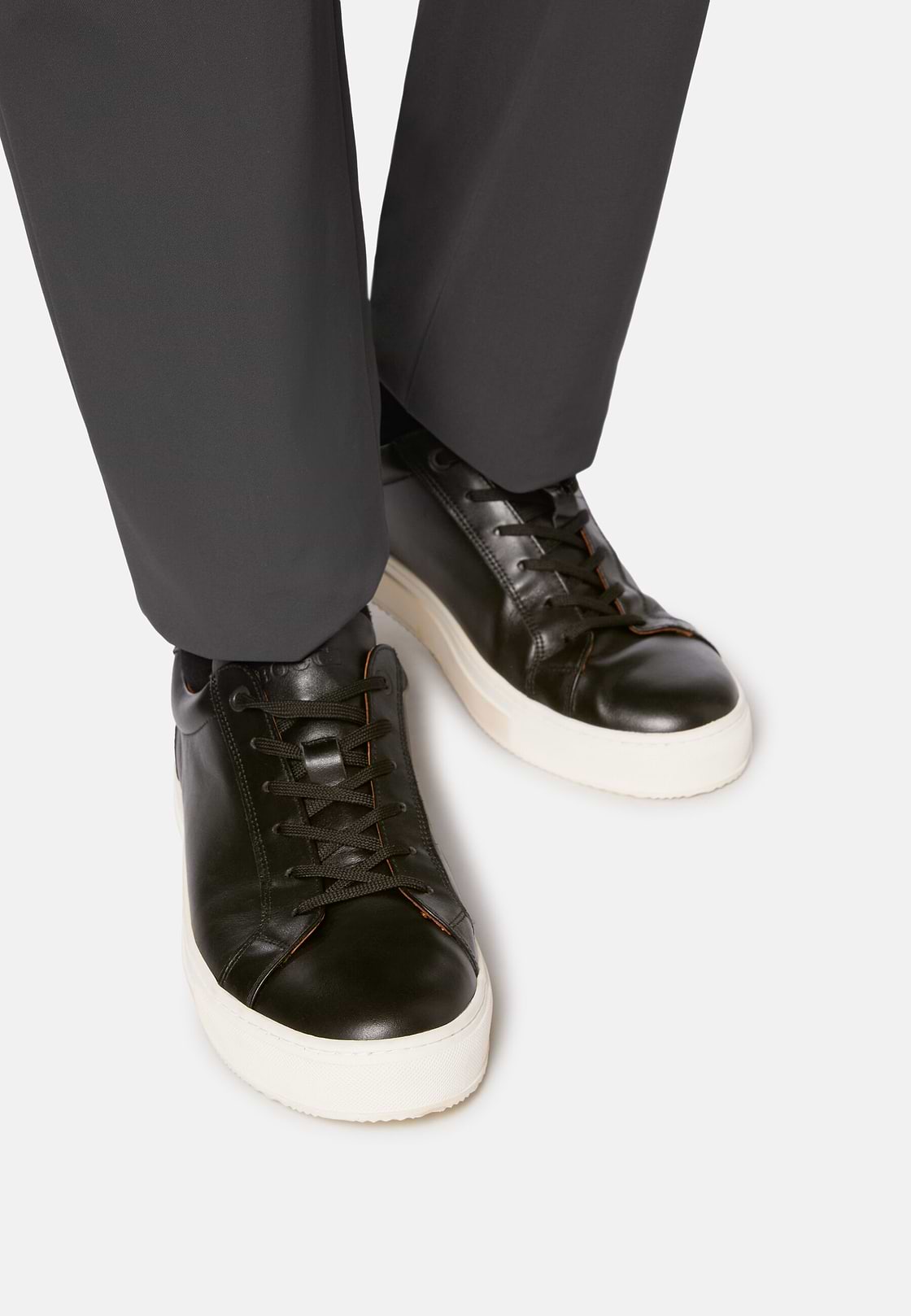 Black Leather Trainers, Black, hi-res
