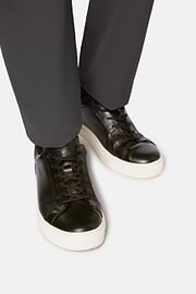 Black Leather Trainers, Black, hi-res