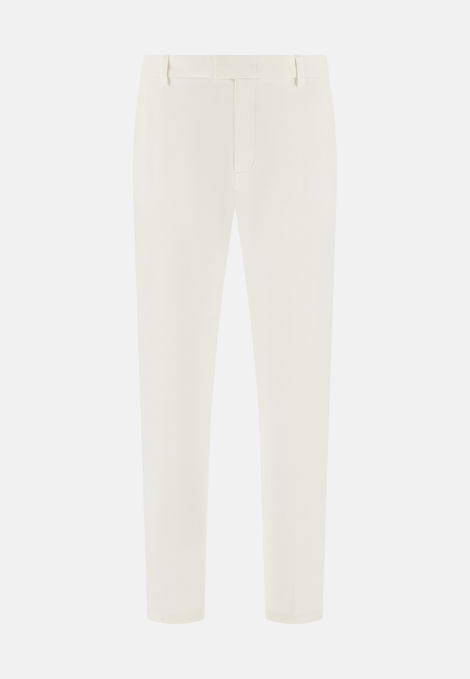 Hose Aus Elastischem Seersucker-BaumwolleNylon B T, Weiß, hi-res