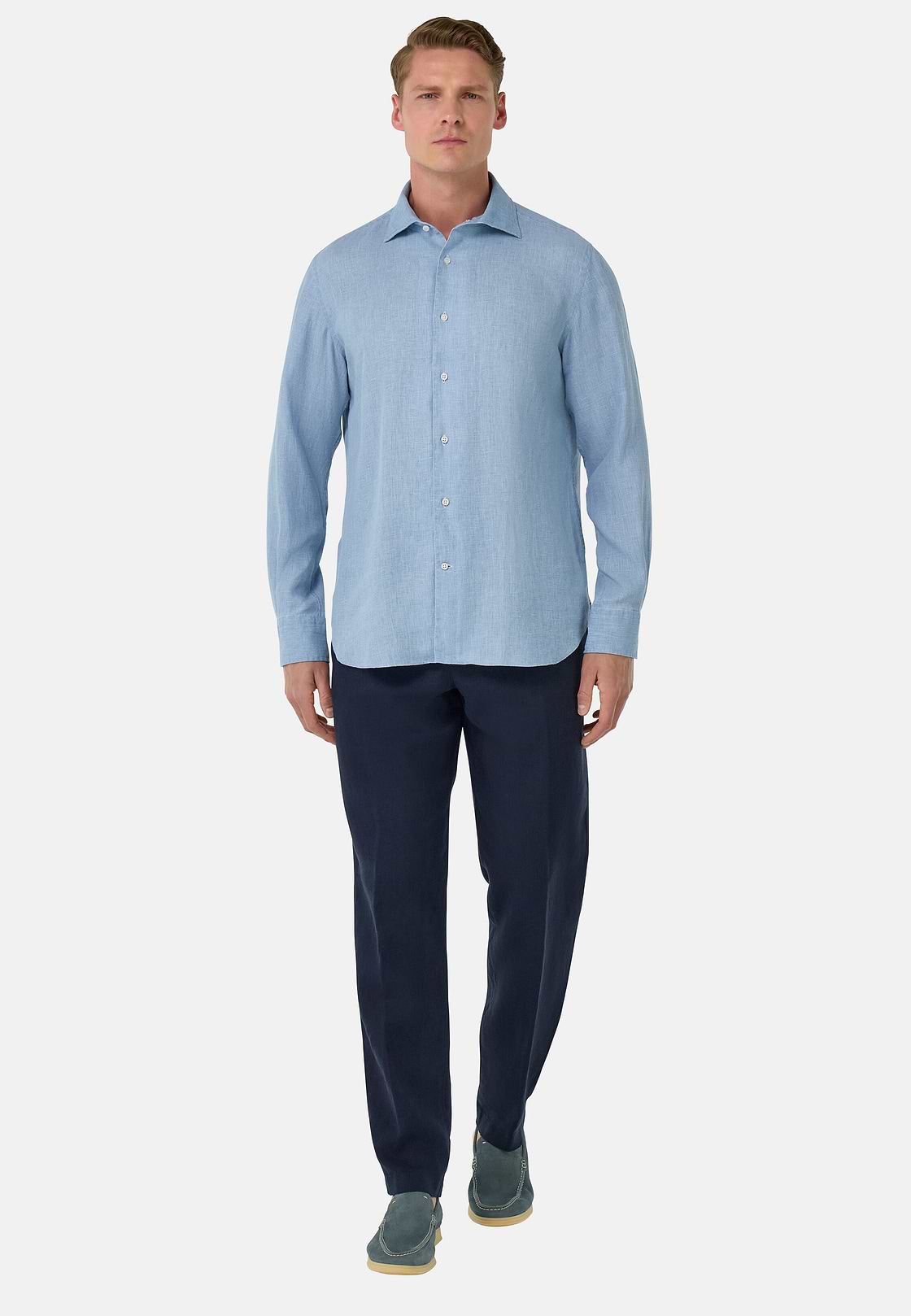Regular Fit Linen Shirt, Indigo, hi-res