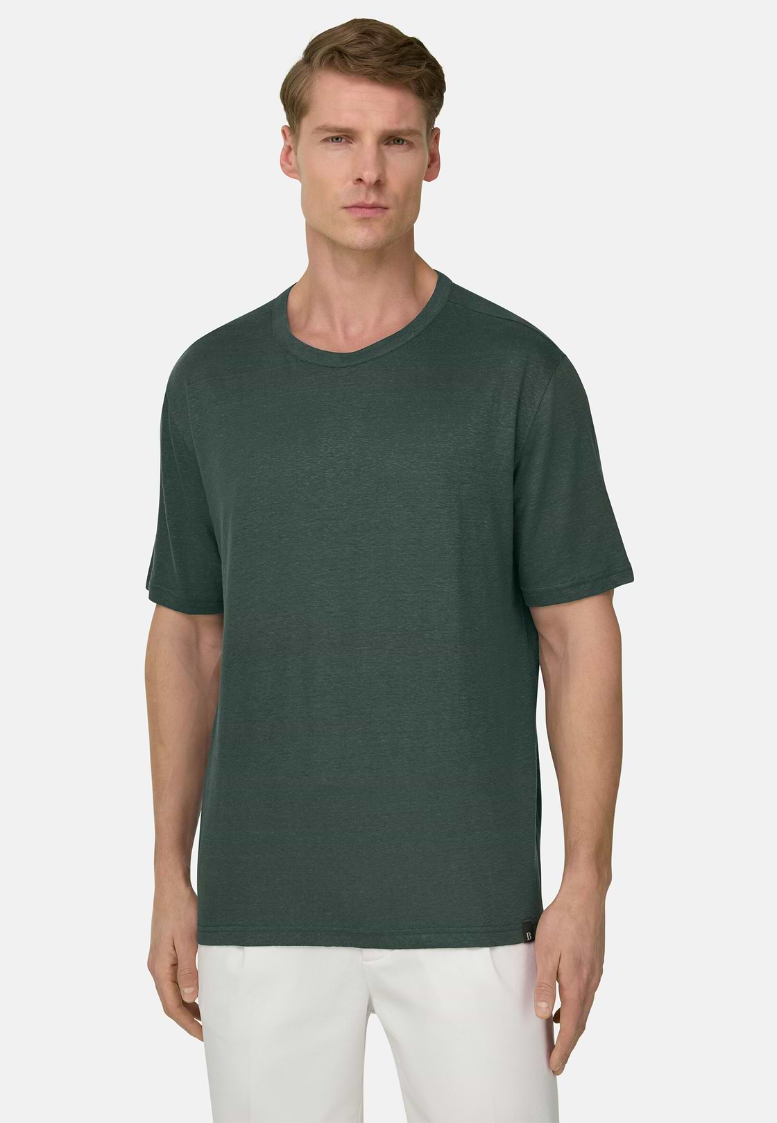 T-Shirt Aus Stretch-Leinen-Jersey, Dunkelgrün, hi-res, 1