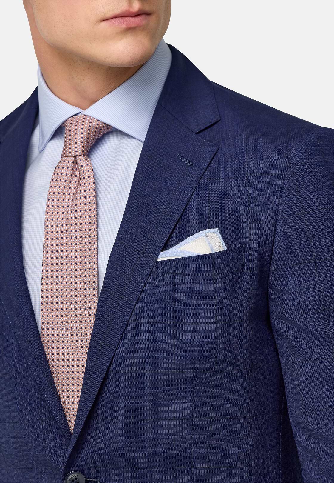 Prince of Wales Check Stretch Wool Suit, Blue, hi-res