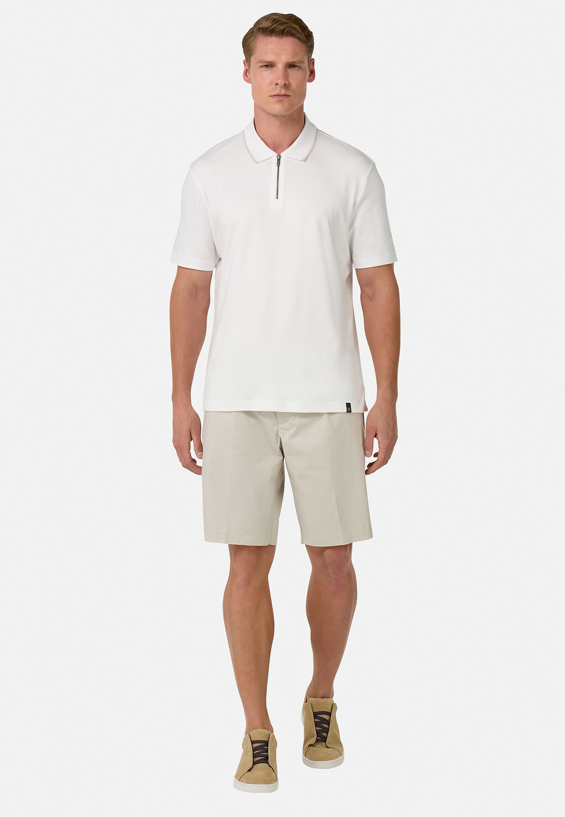Stretch Cotton Bermuda Shorts, Sand, hi-res