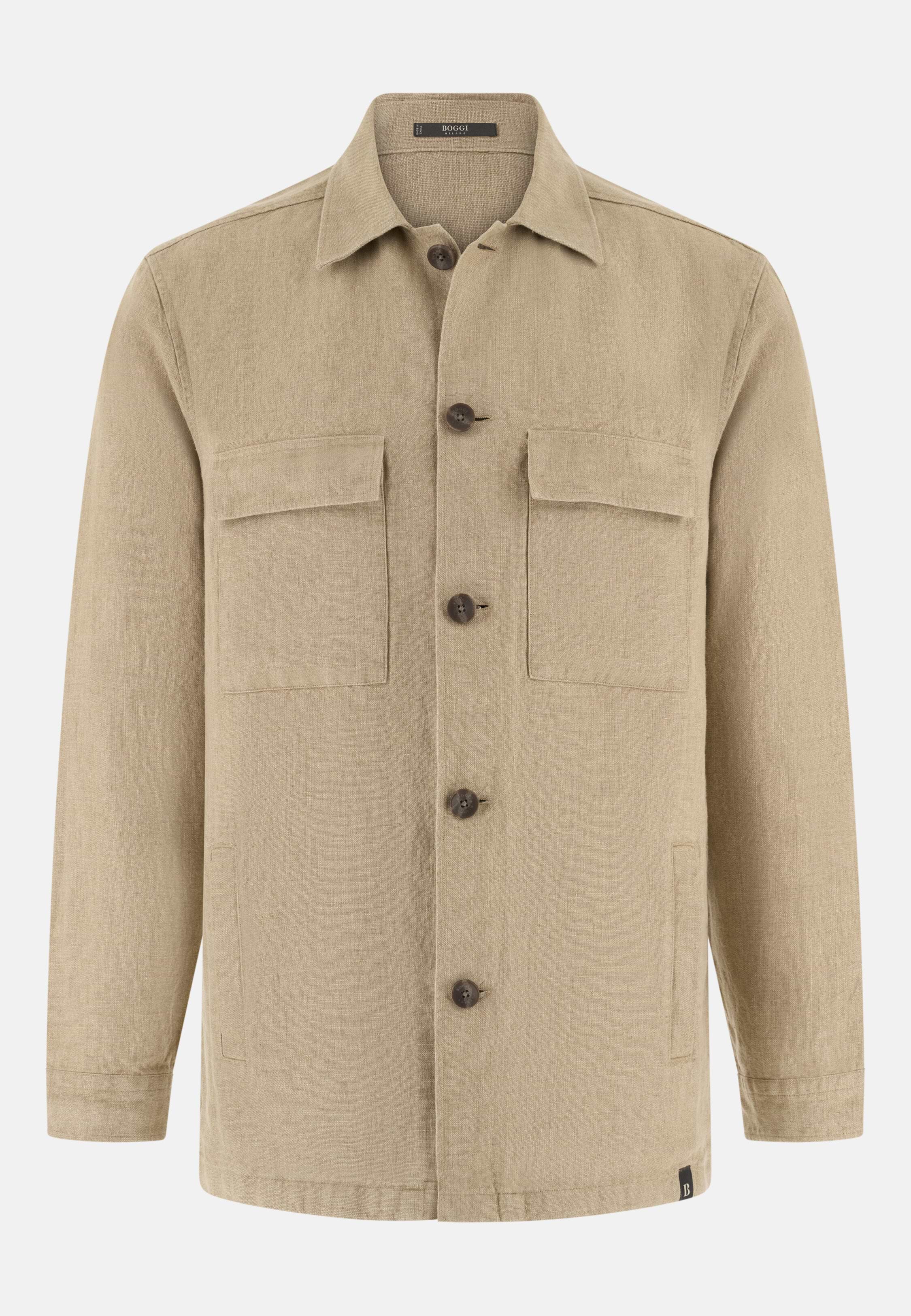 Men's Link Shirt Jacket in Pure Washed Linen, Beige | Boggi Milano