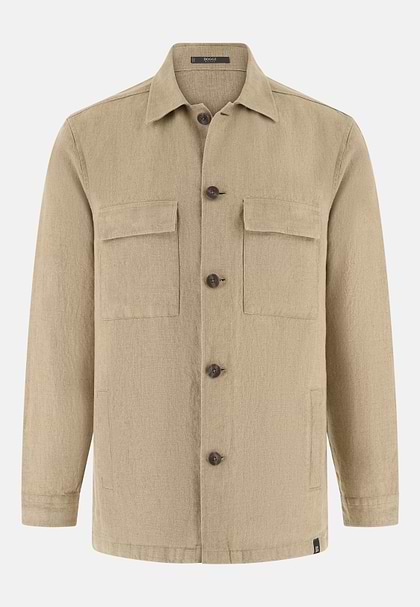 Link Shirt Jacket in Pure Washed Linen, Beige, hi-res