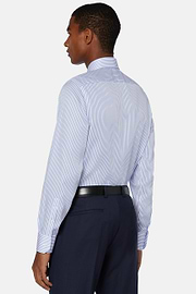 Slim Fit Royal Striped Cotton Twill Shirt, Bluette, hi-res