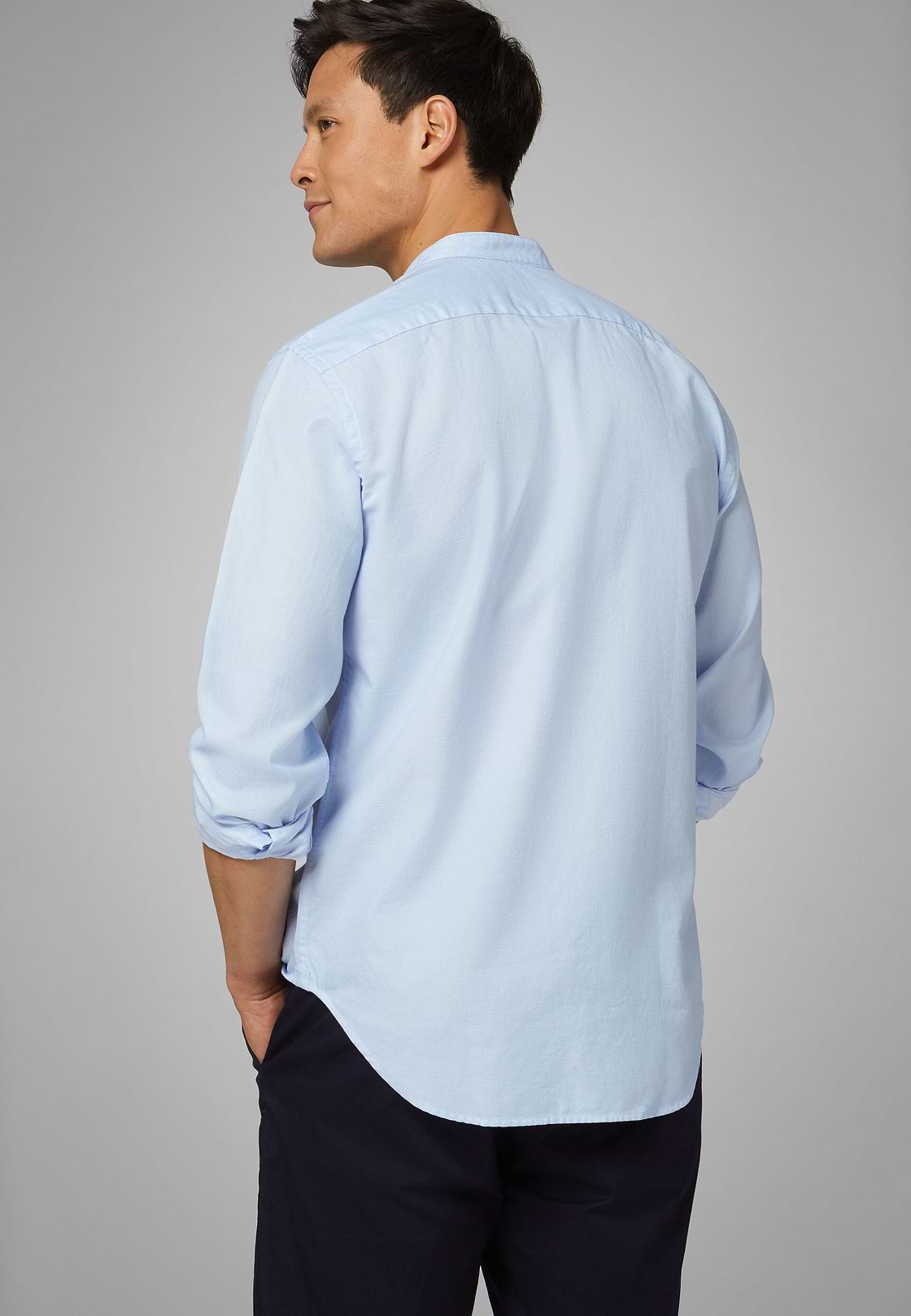 Camisa Regular Fit Celeste Con Cuello Mao, , hi-res, 2