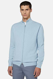 Cotton Full Zip Sweater 14Gg, Light Blue, hi-res