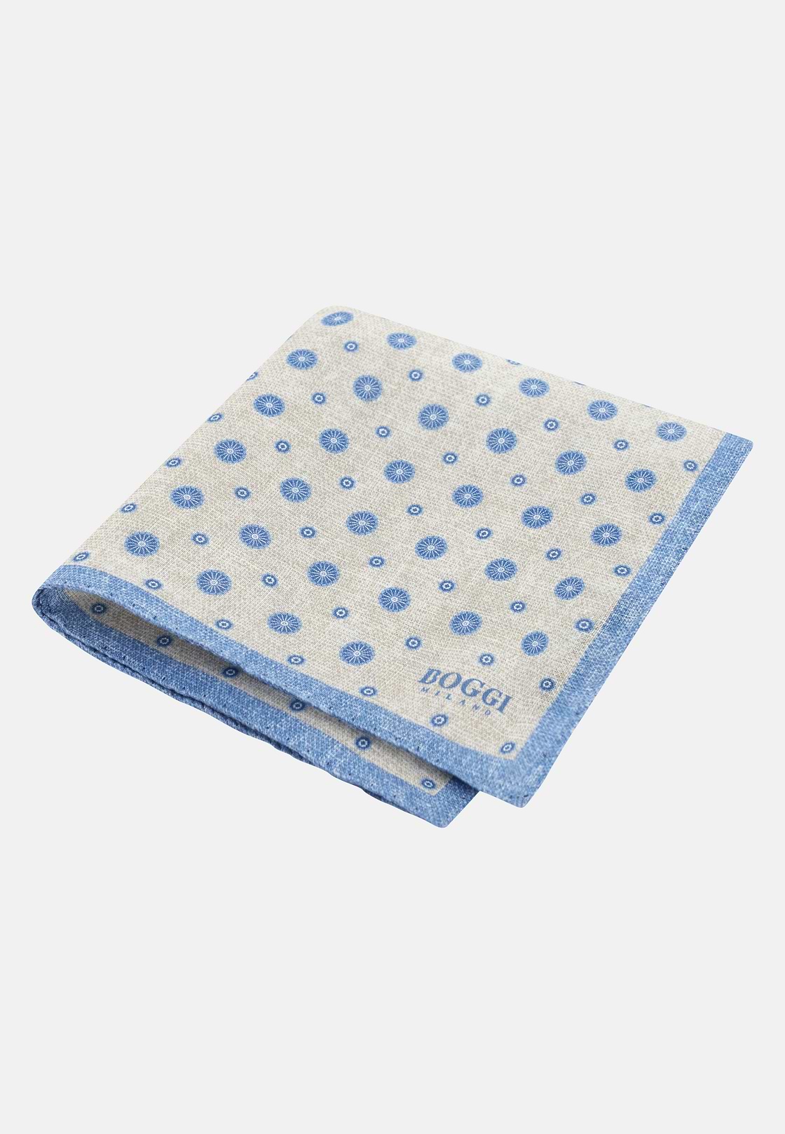 Medallion Linen Pocket Square, Cream, hi-res, 1