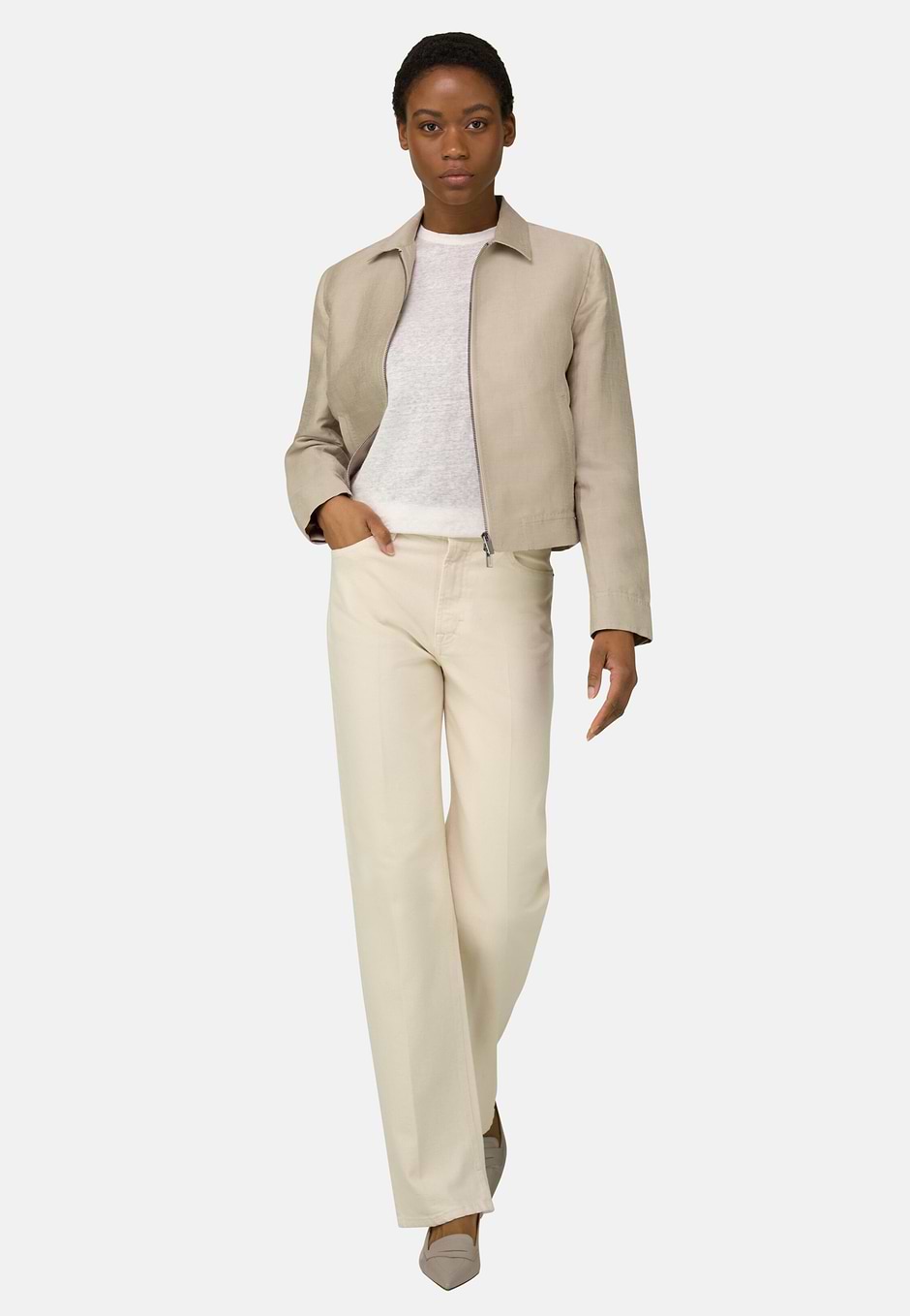 Giacca Camicia In Misto Lino, Beige, hi-res