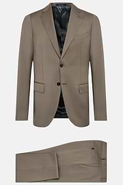 Dove Grey Herringbone Pure Wool Suit, Taupe, hi-res