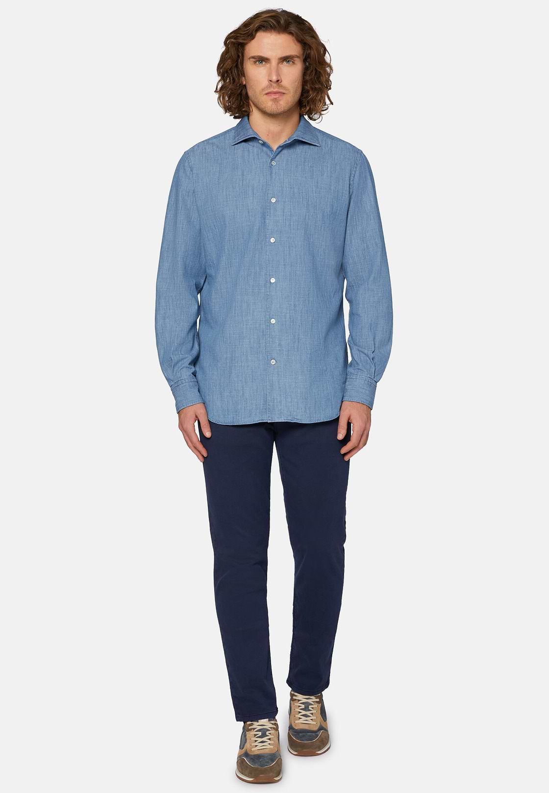 Regular Fit Cotton Denim Shirt, Indigo, hi-res