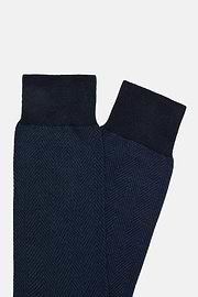 Herringbone Pattern Socks In Organic Cotton, Navy blue, hi-res