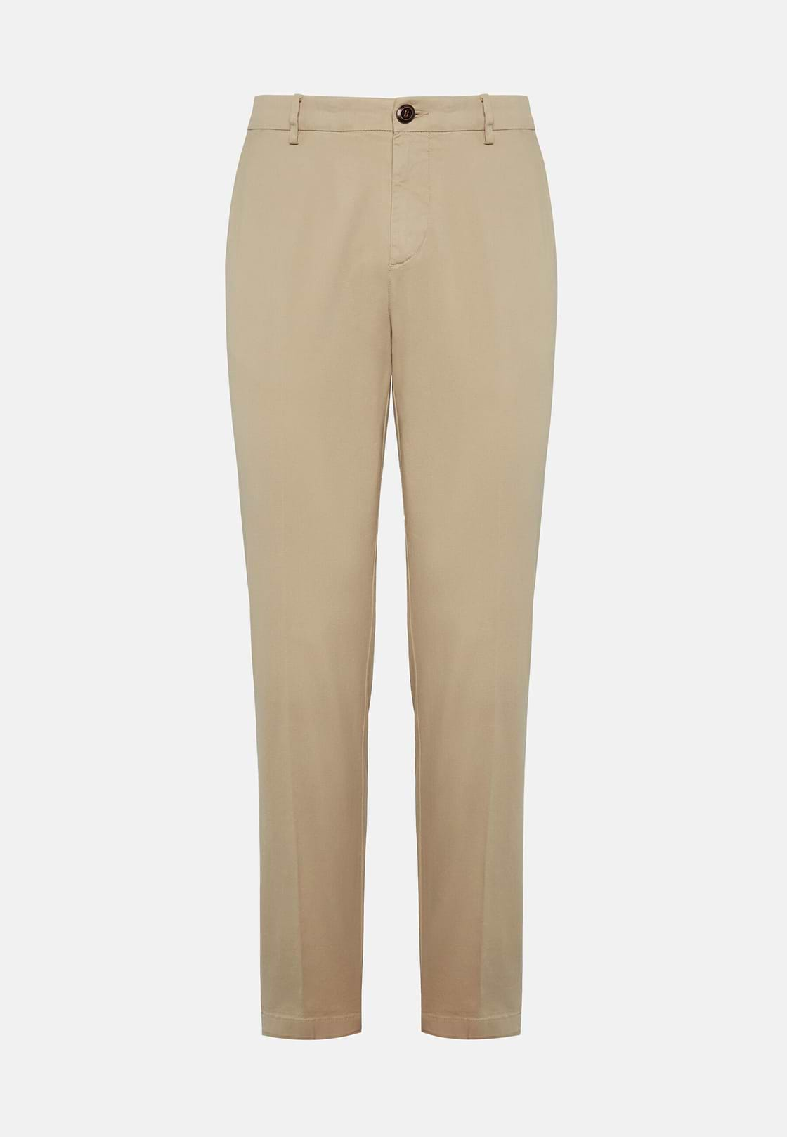 Pantalón De Algodón Elástico, Beige, hi-res