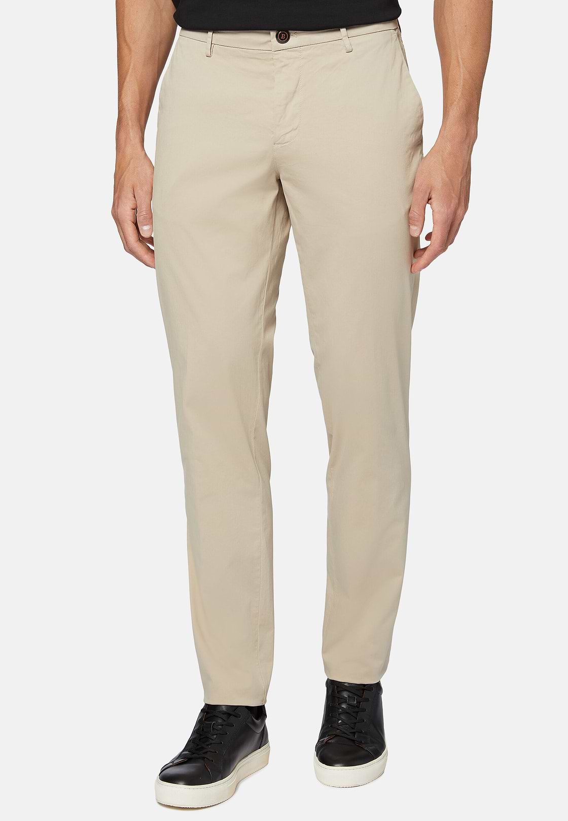 Pantaloni In Cotone Elasticizzato, Beige, hi-res