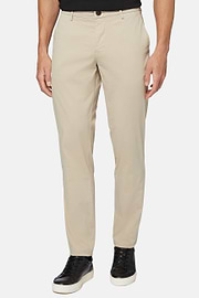 Stretch Cotton Trousers, Beige, hi-res