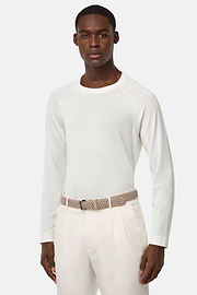 Cotton and Silk Crew Neck Jumper, White, hi-res