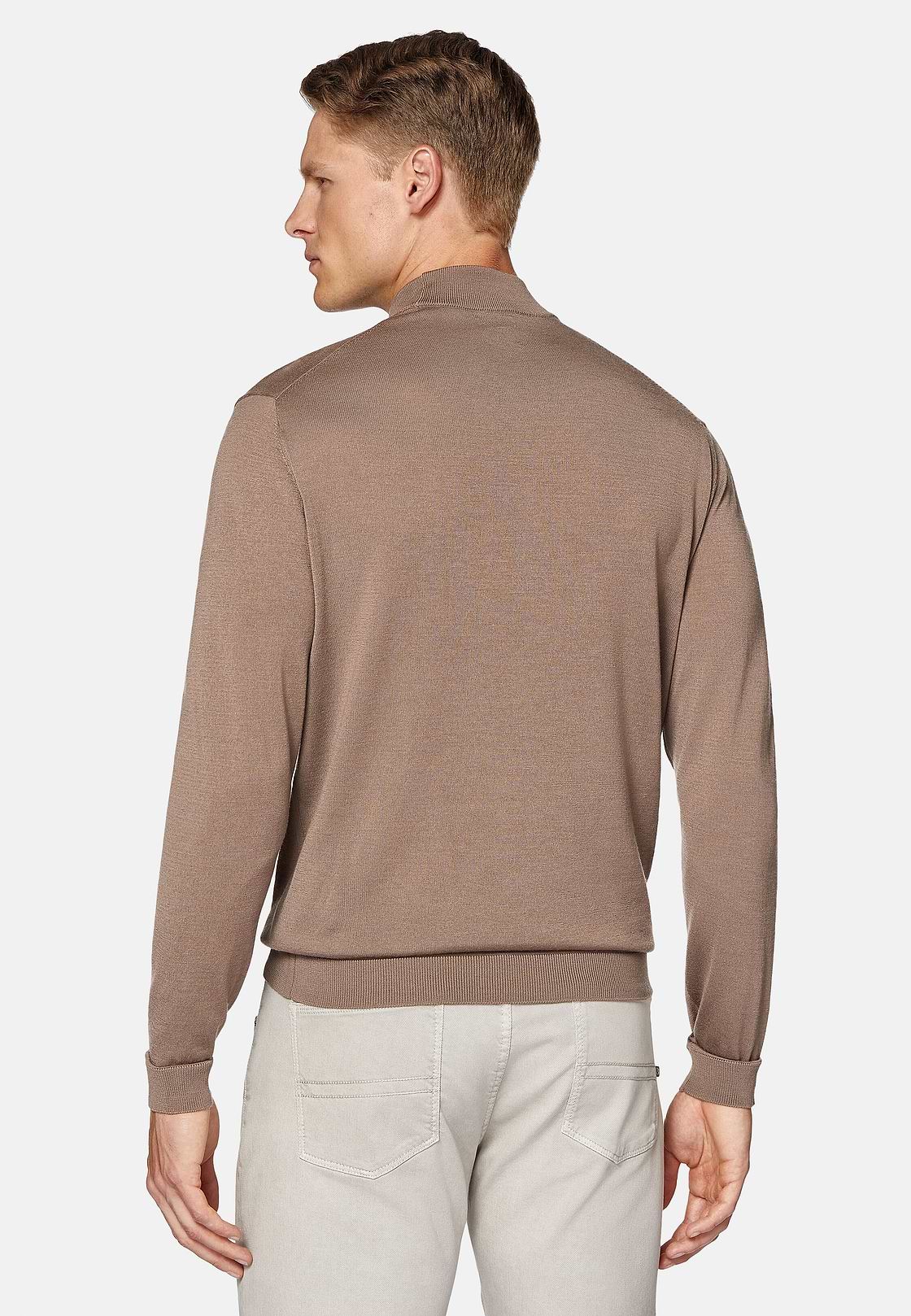 Brauner Pullover Mit Stehkragen Aus Superfeiner Merinowolle, Braun, hi-res