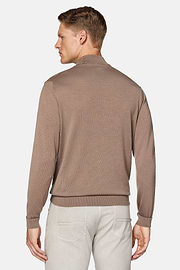 Brauner Pullover Mit Stehkragen Aus Superfeiner Merinowolle, Braun, hi-res