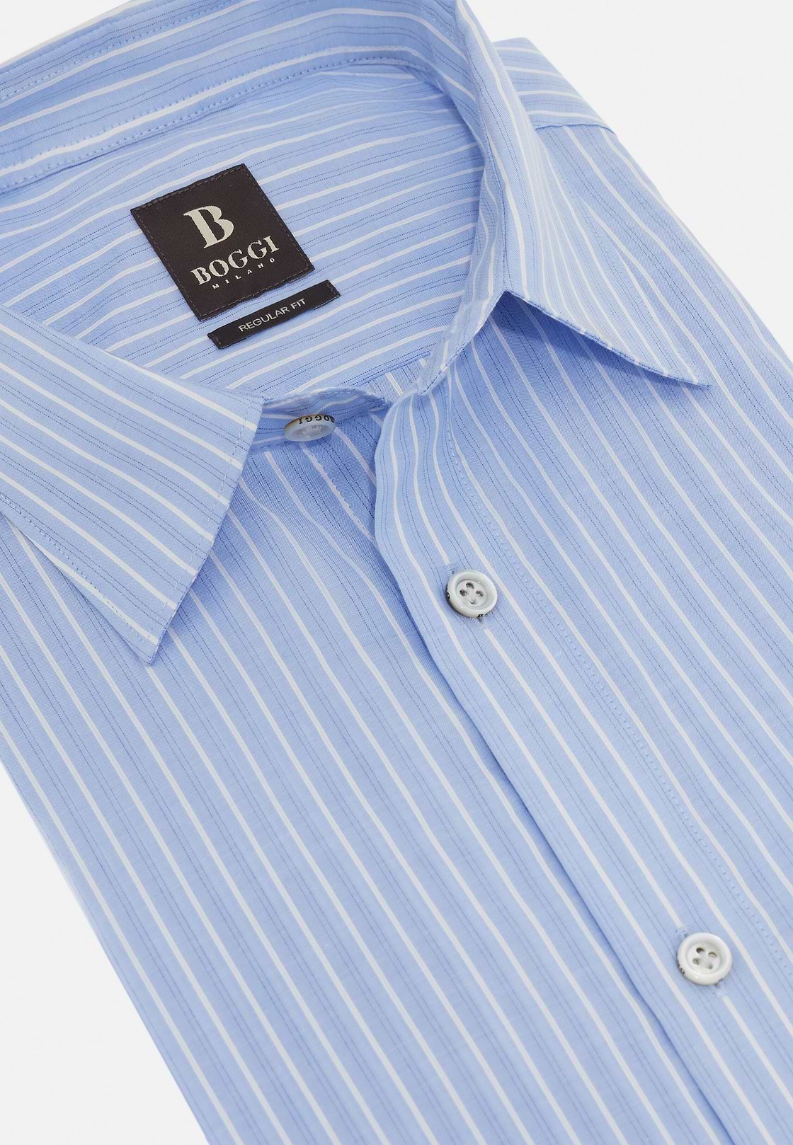 Camicia In Popeline Di Cotone A Righe Regular, Azzurro, hi-res