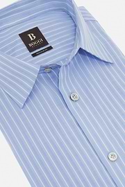 Camicia In Popeline Di Cotone A Righe Regular, Azzurro, hi-res