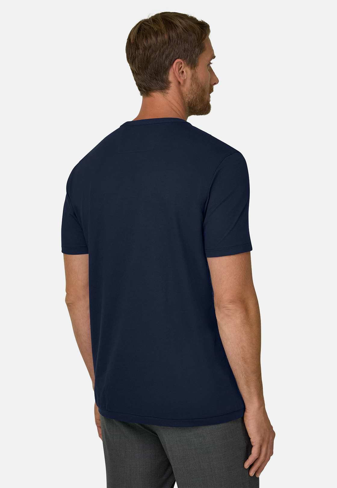 T-Shirt aus diagonalem Baumwoll-Mischgewebe B Tech, Navy blau, hi-res, 4